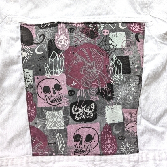 Cats and Crystals Custom Made Jean Jacket in Distressed White Girls Size 10/12 - Picture 8 of 9